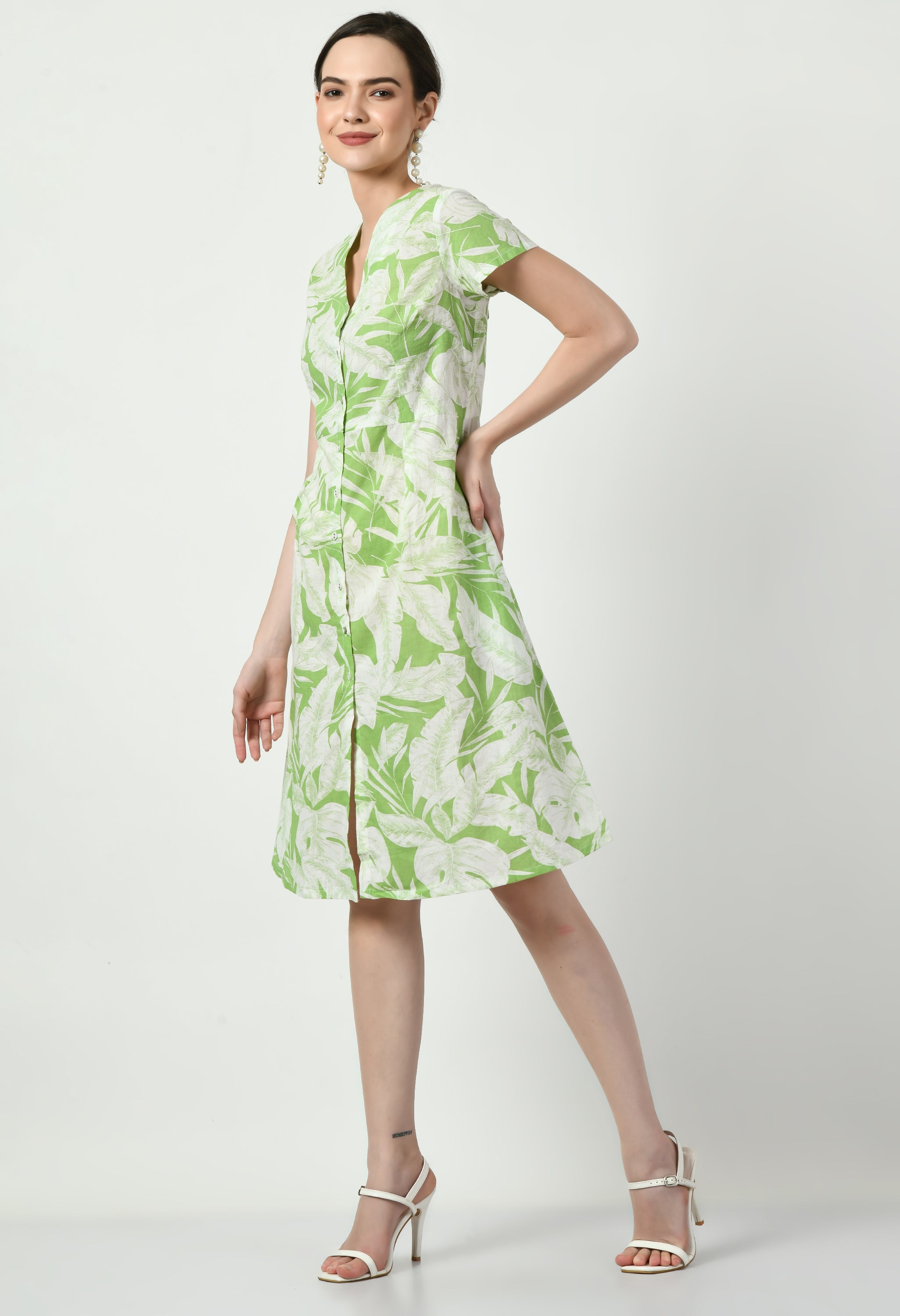 Green and White Short Dress | Green Mini Dress For Women